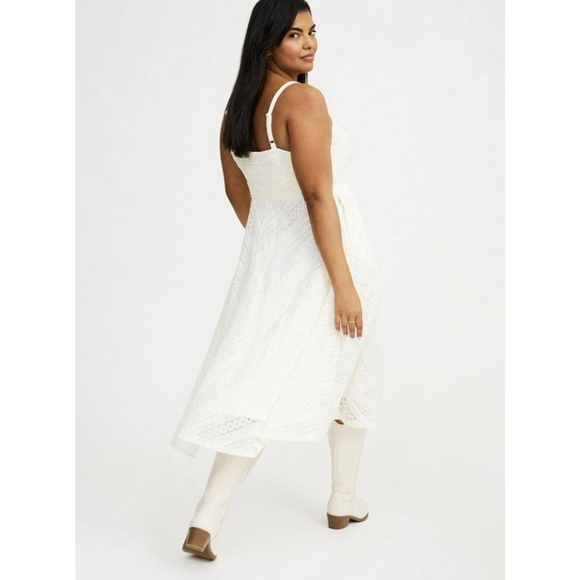 Women's Torrid Plus Size 0X White Midi Lace Skater Dress - Picture 3 of 11